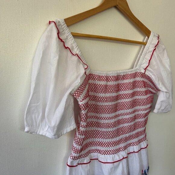 Draper James Camellia Top Womens Small Smocked Peplum Embroidered Square Neck - Picture 2 of 6